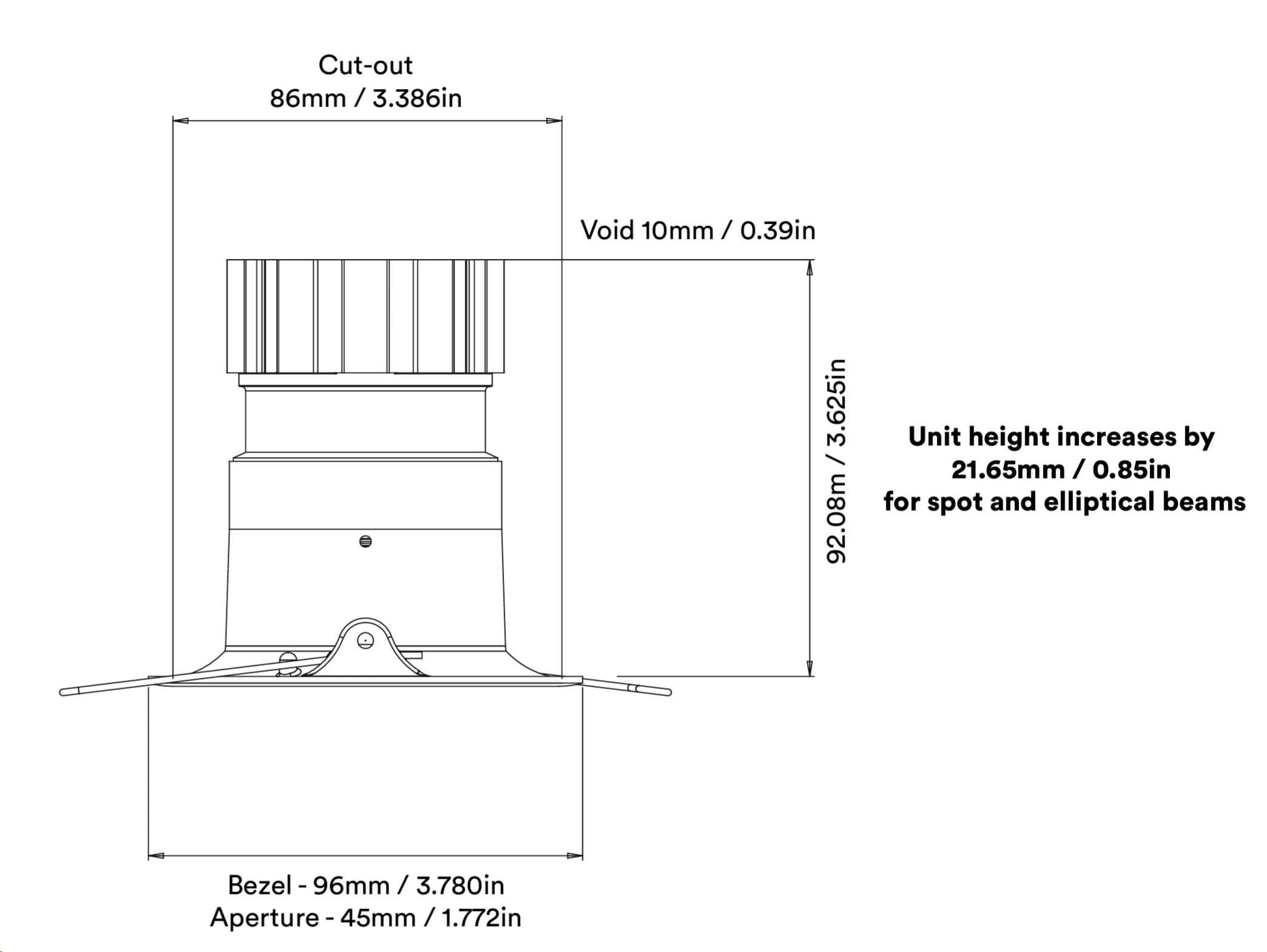 Curve Recessed Fixed dimensions