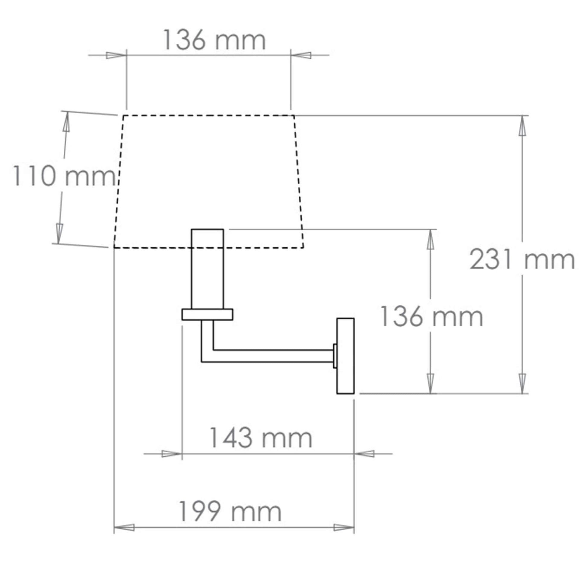 Fixed library wall light side on dimensions