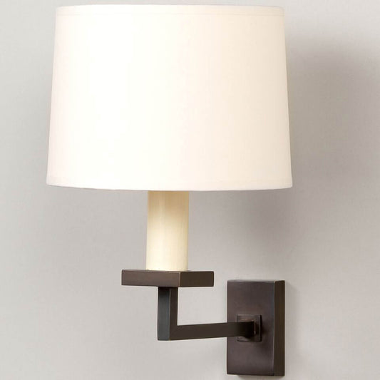 Fixed library wall light in bronze with white shade