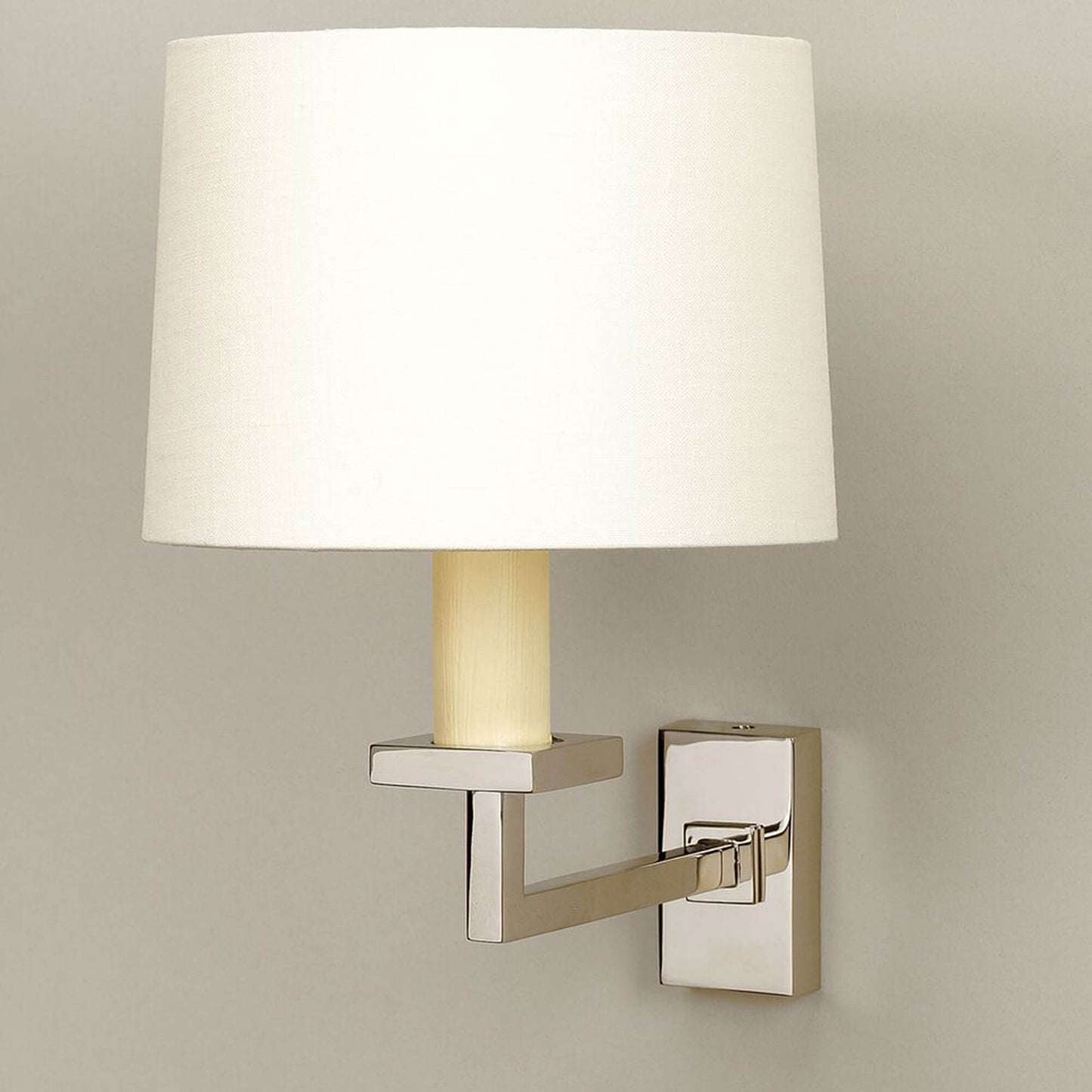 Fixed library wall light in nickel with white shade