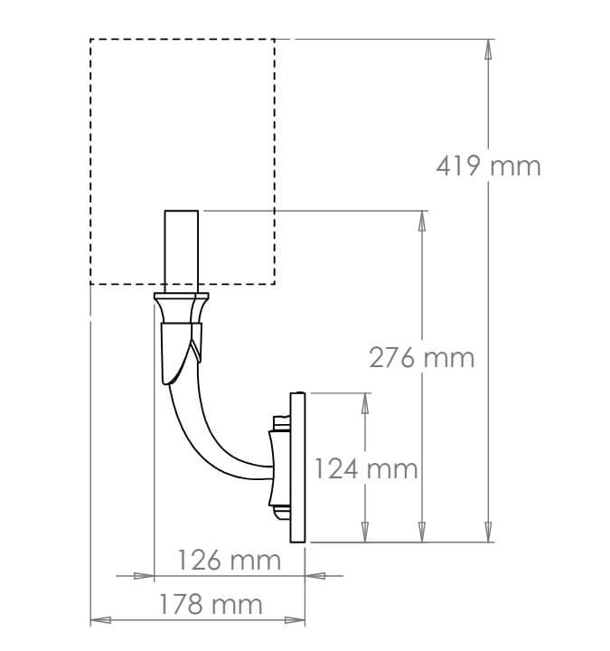 French horn wall light dimensions side view