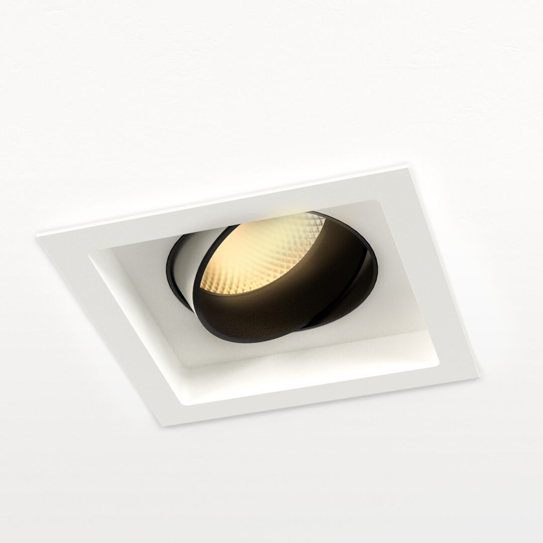 Look Adjustable square LED downlight in white ceiling