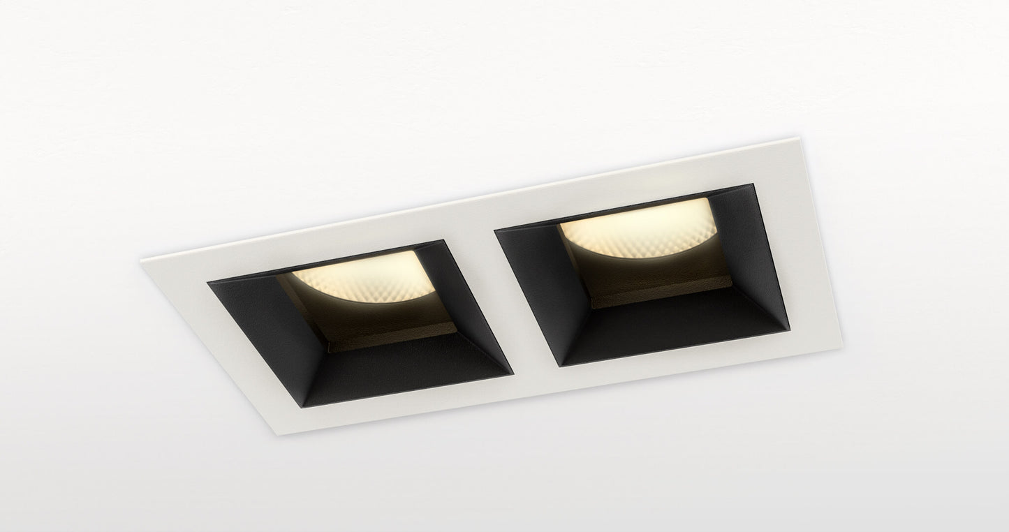 Vira Twin adjustable square LED twin downlight in a white ceiling