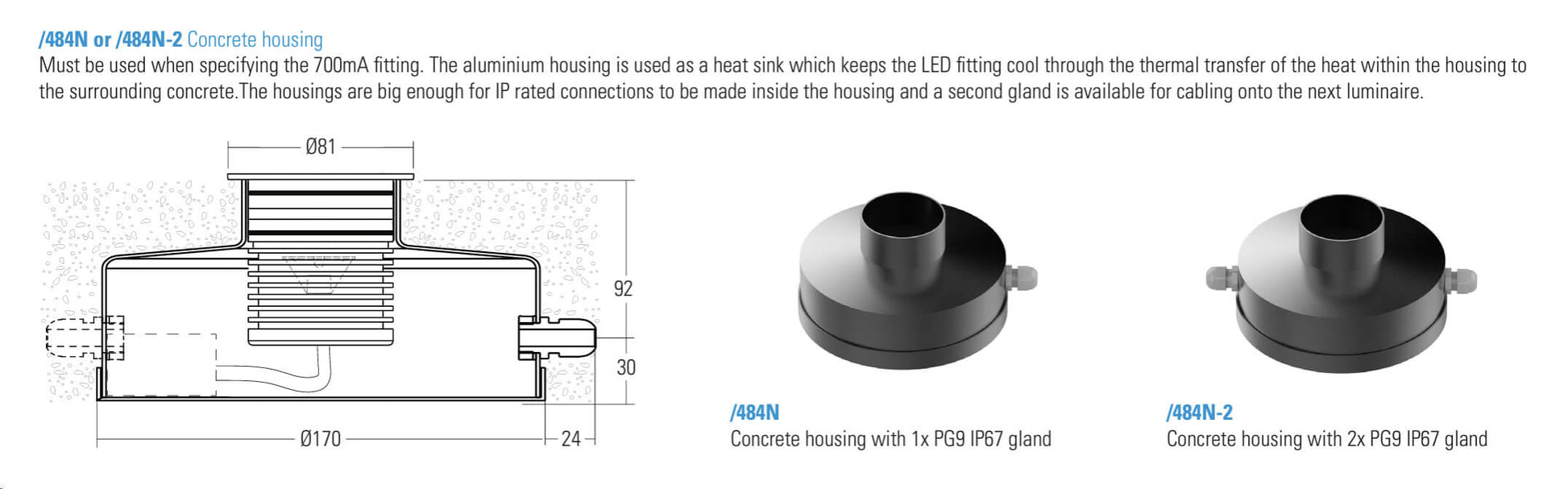 LD151 dimensions for concrete housings