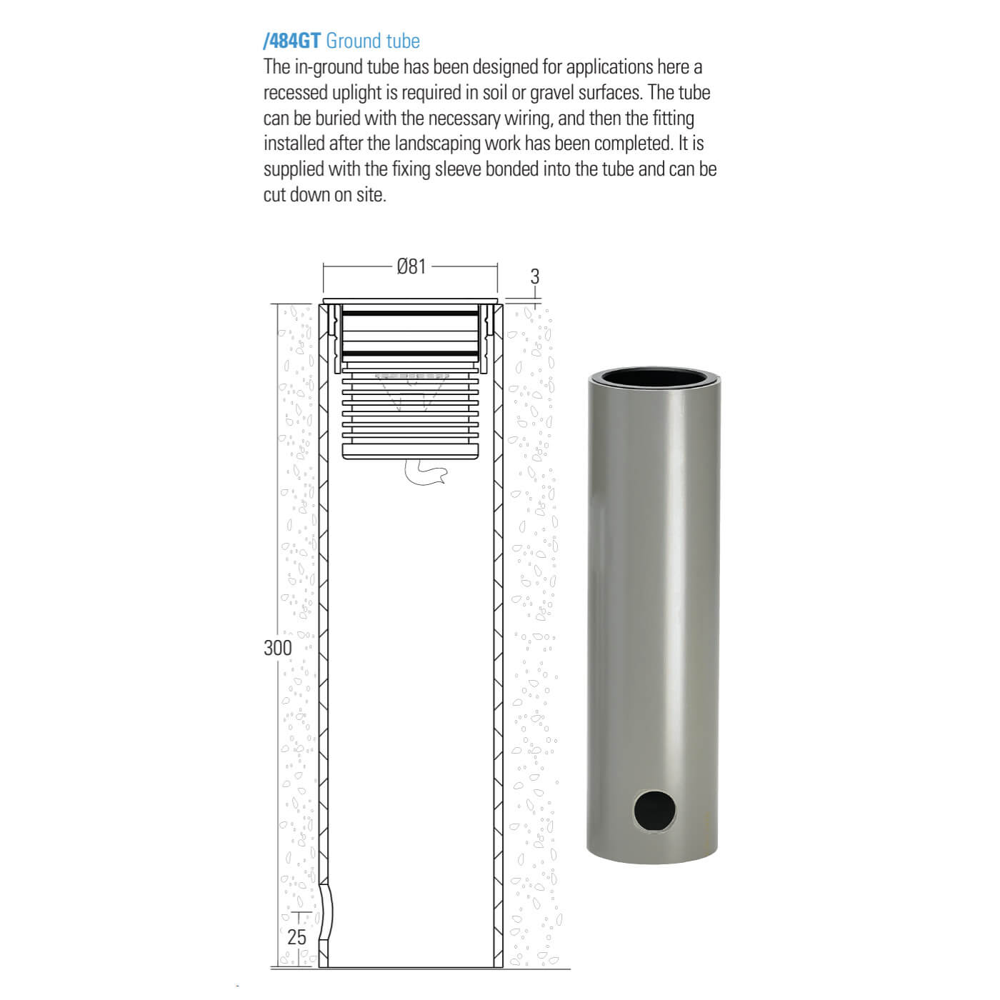 LD151 dimensions for /484GT ground tube