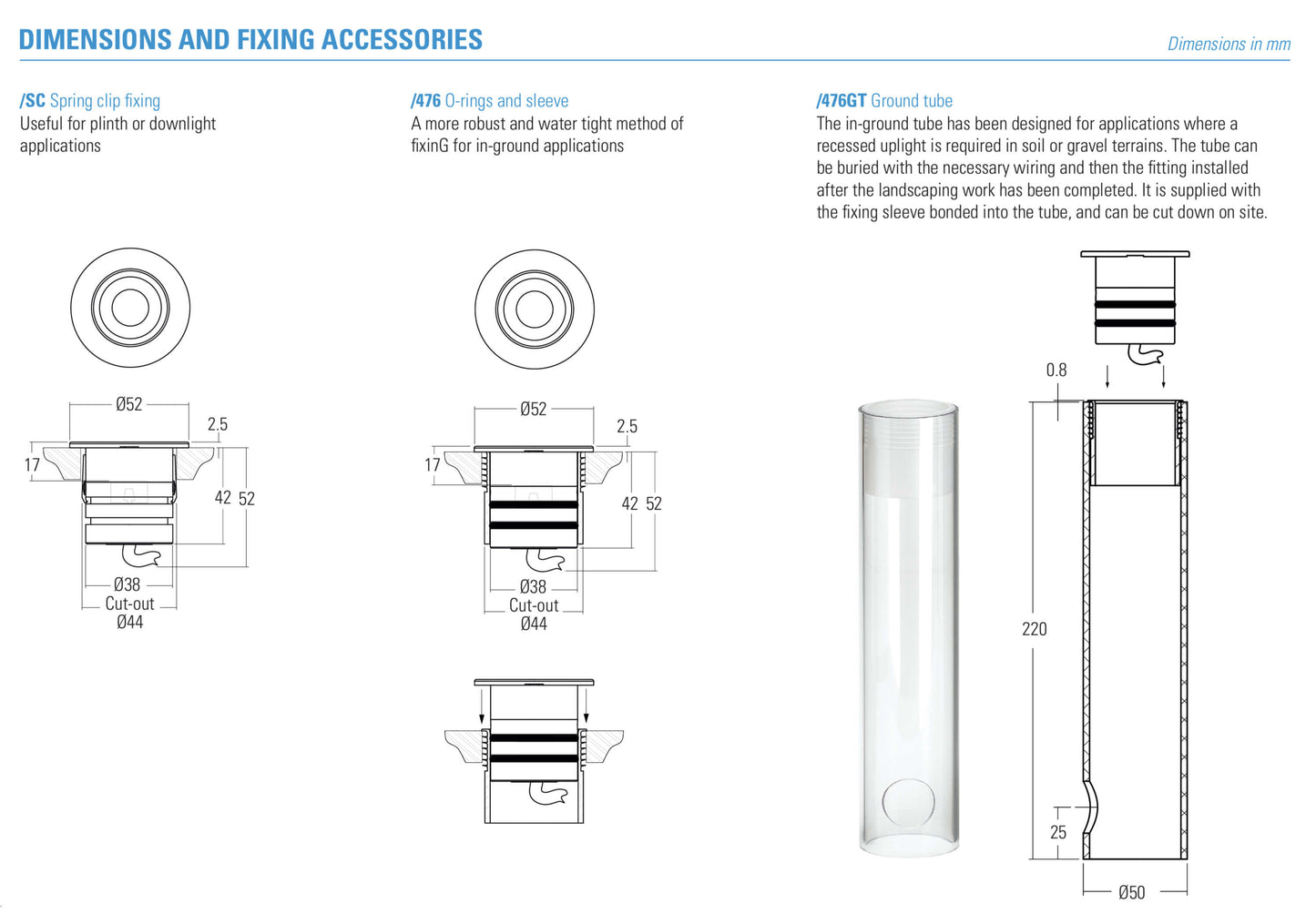 LD56 dimensions and fixing accessories