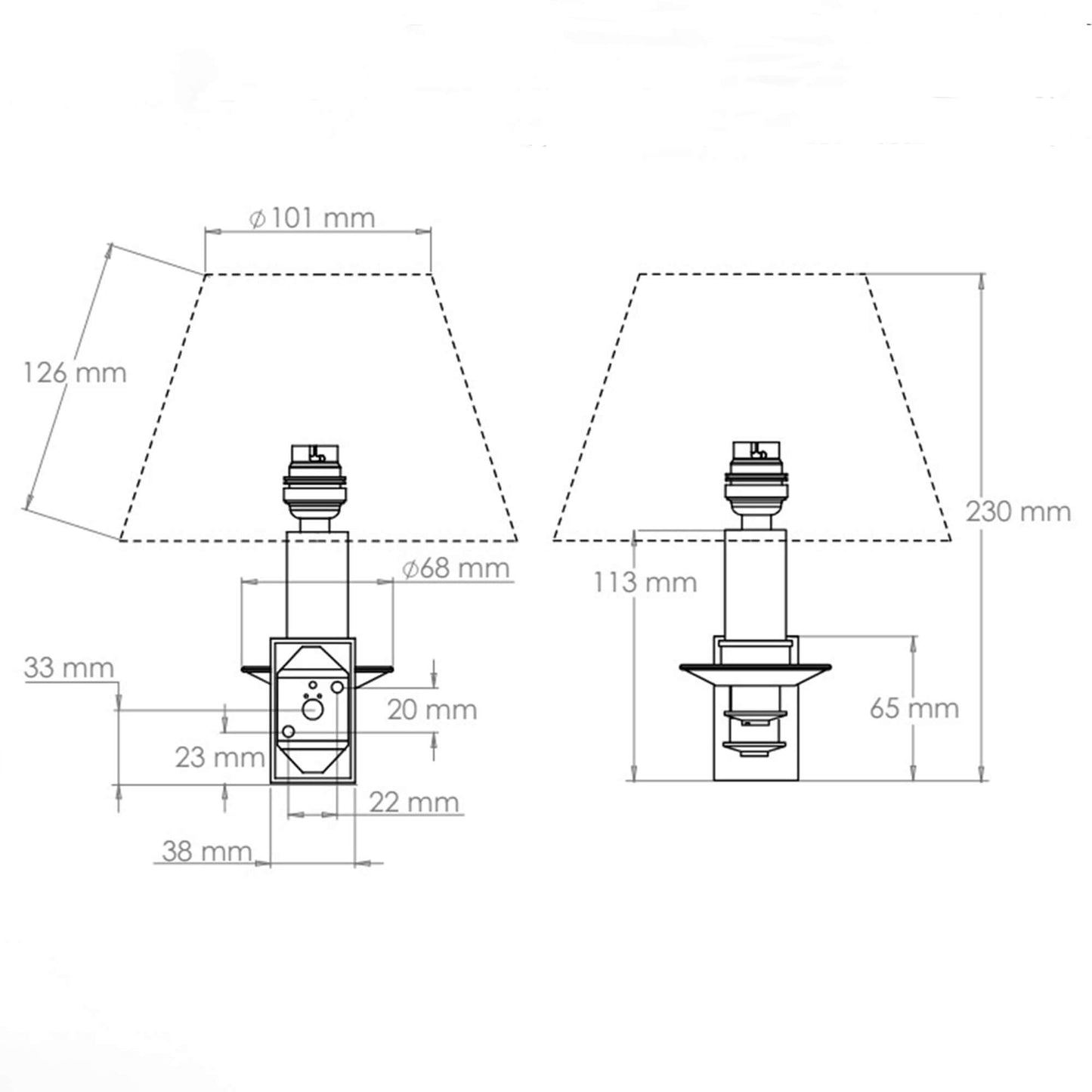 Library single arm wall light dimensions