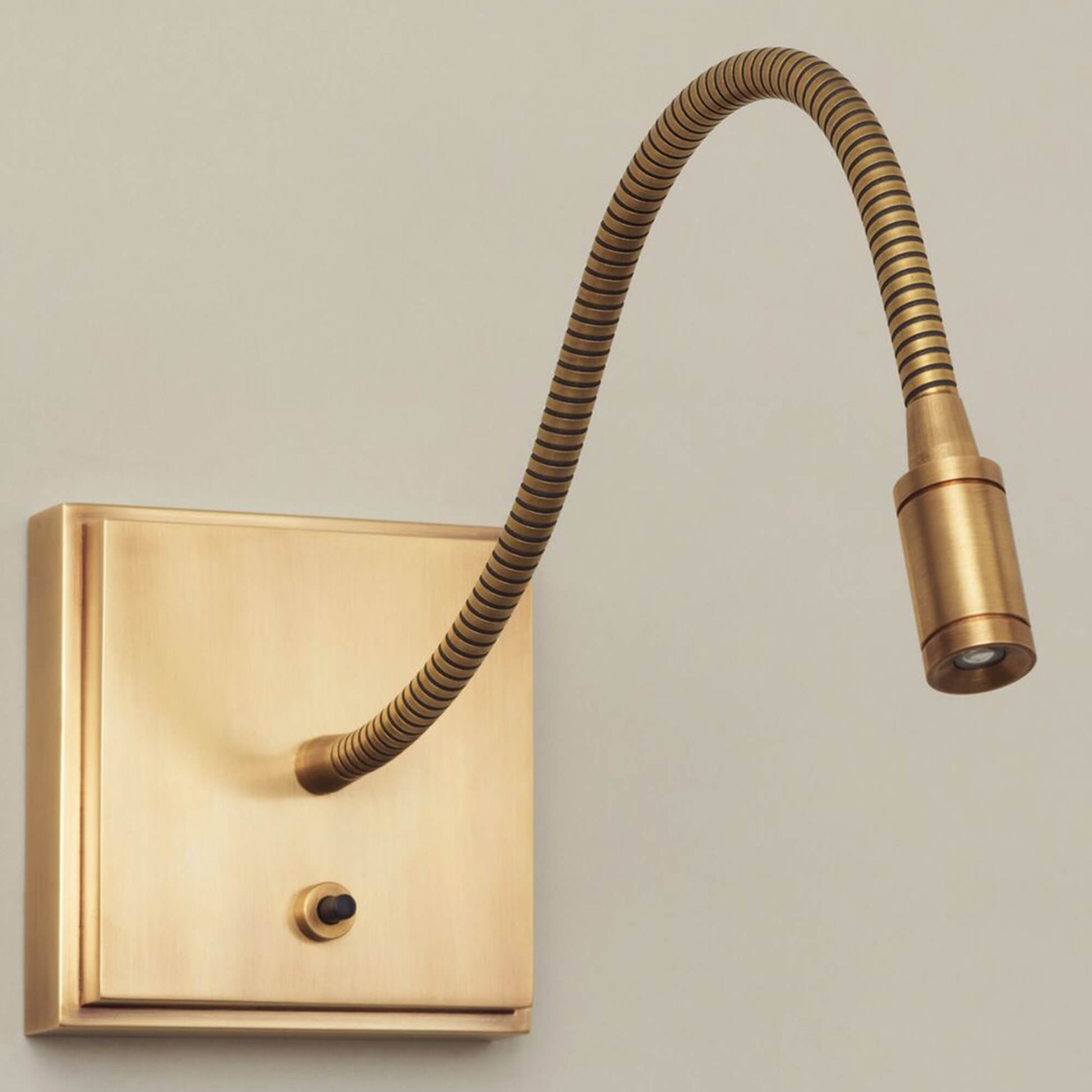 Malden brass LED reading light with metal arm