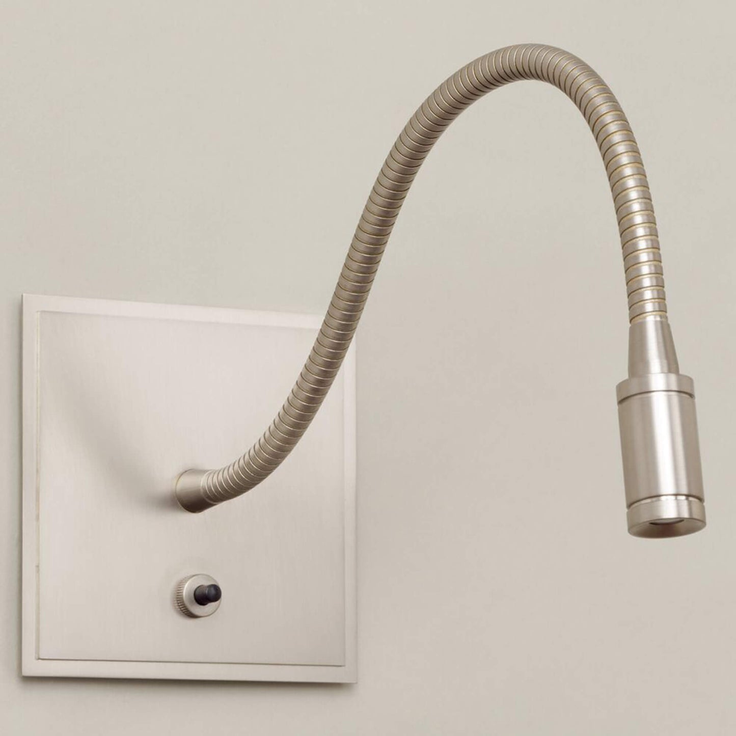 Brushed nickel Medway reading light with recessed back box and metal arm