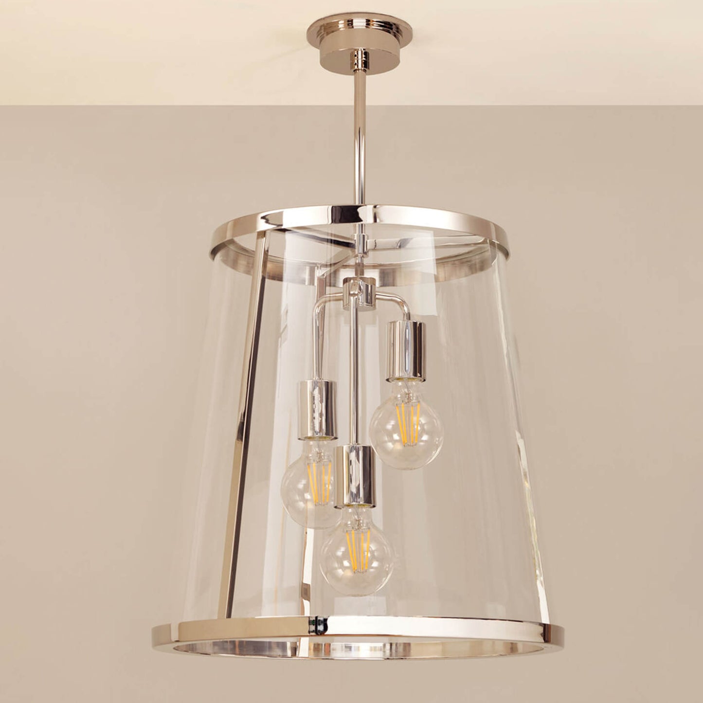 Large Petworth lantern with 3 lamp holders in nickel