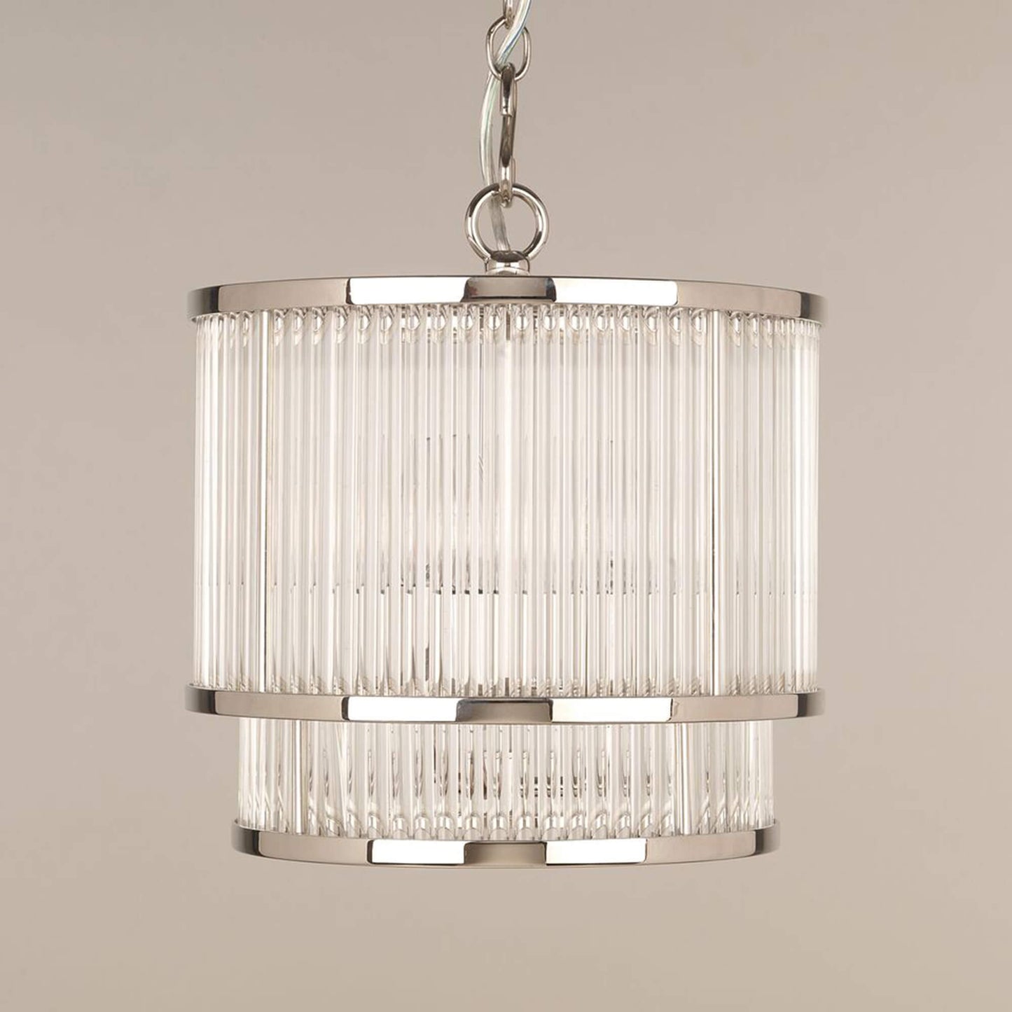 Ripon glass chandelier with nickel metal trim