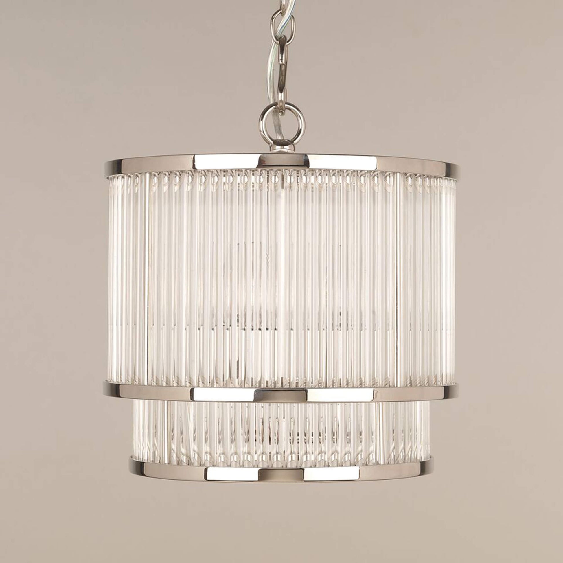 Ripon glass chandelier with nickel metal trim