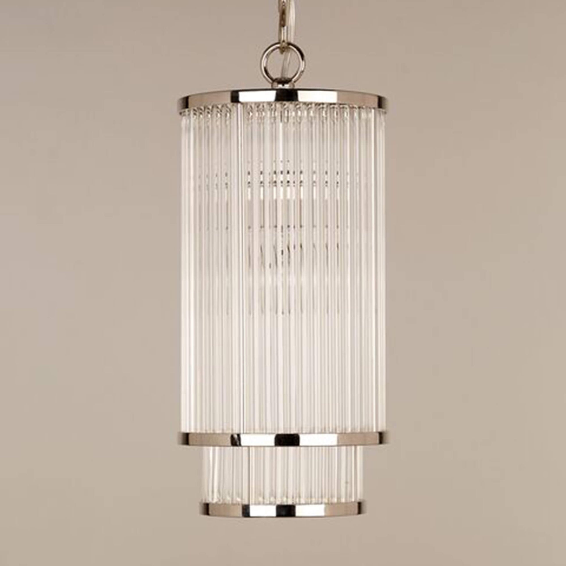 Thirsk glass rod chandelier with nickel metal trim