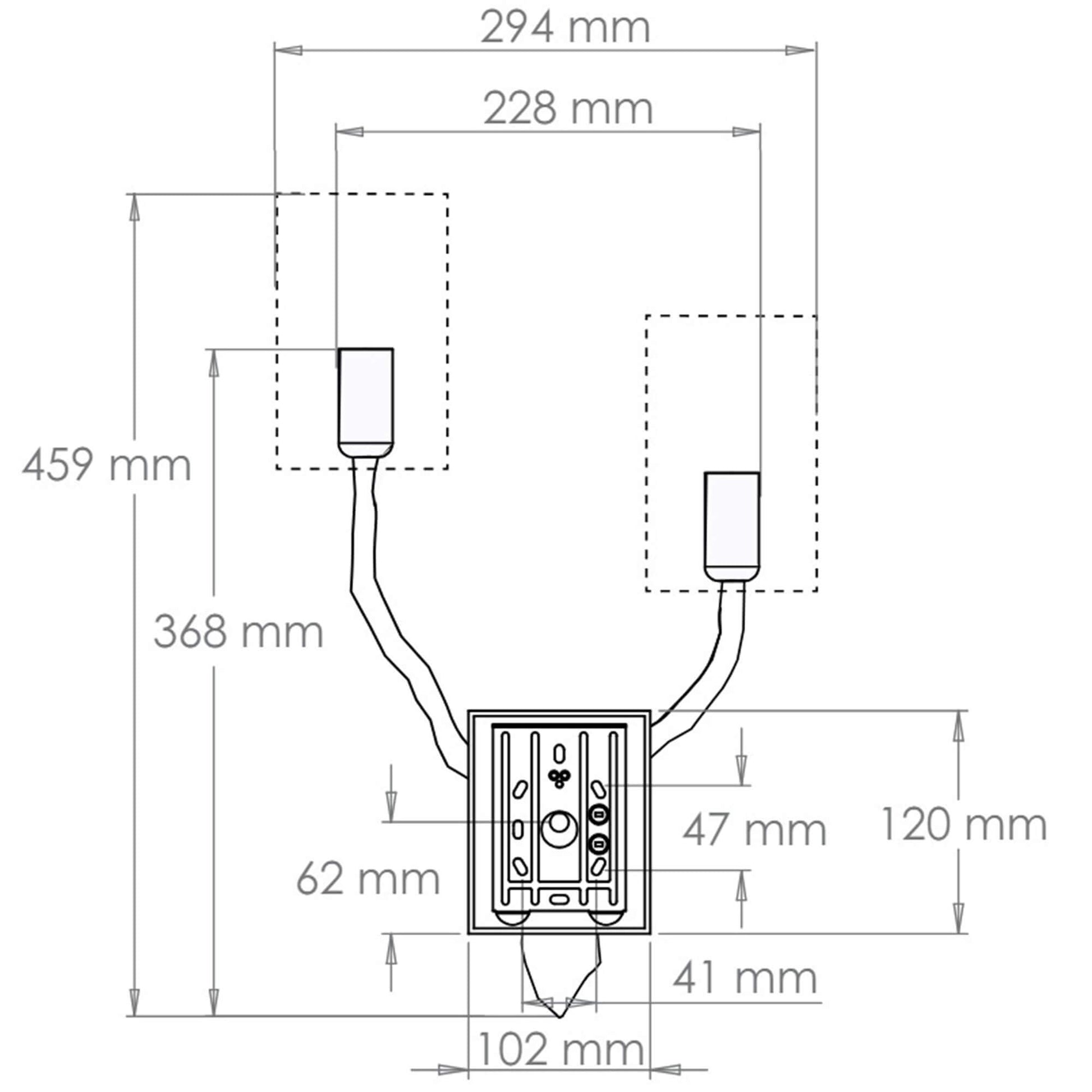 Twig 2 arm wall light with large back plate dimensions