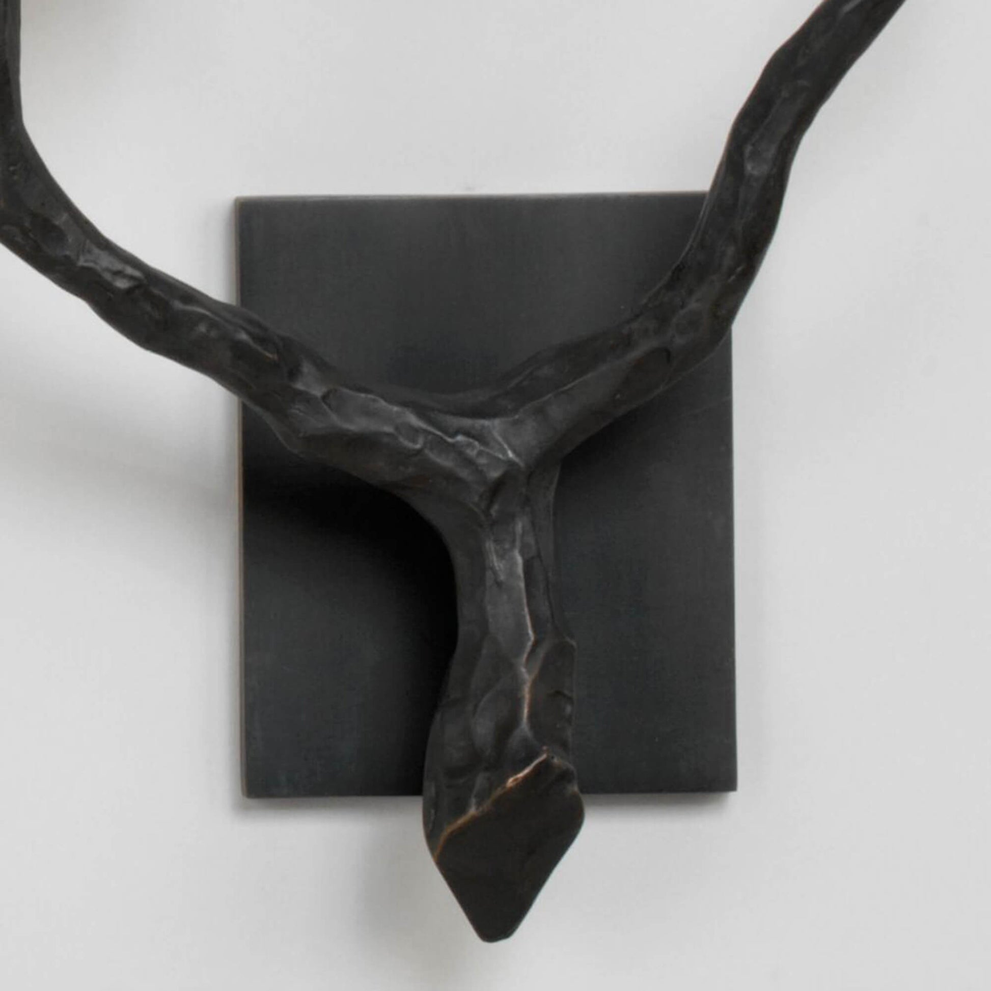 Close up of Twig 2 arm wall light bronze with large backplate