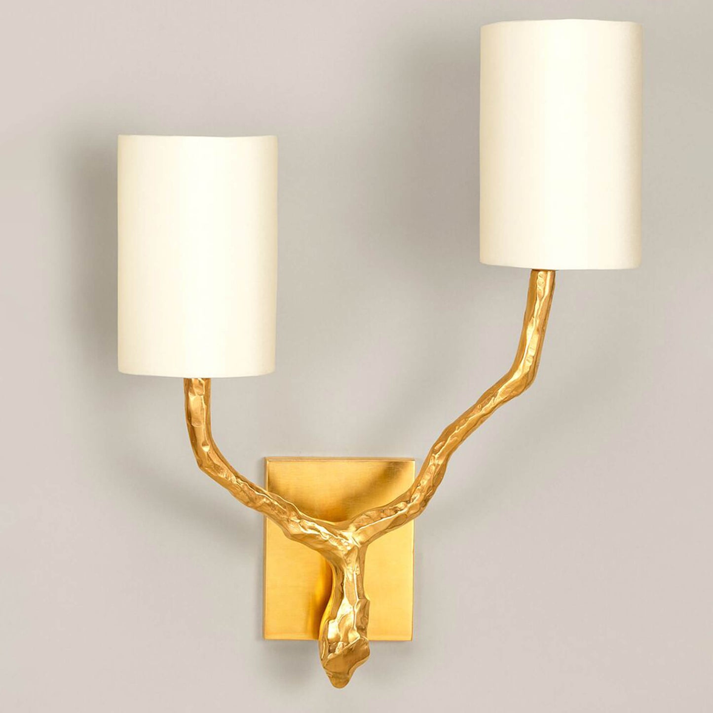 Twig 2 arm wall light in gilt with large backplate and shades