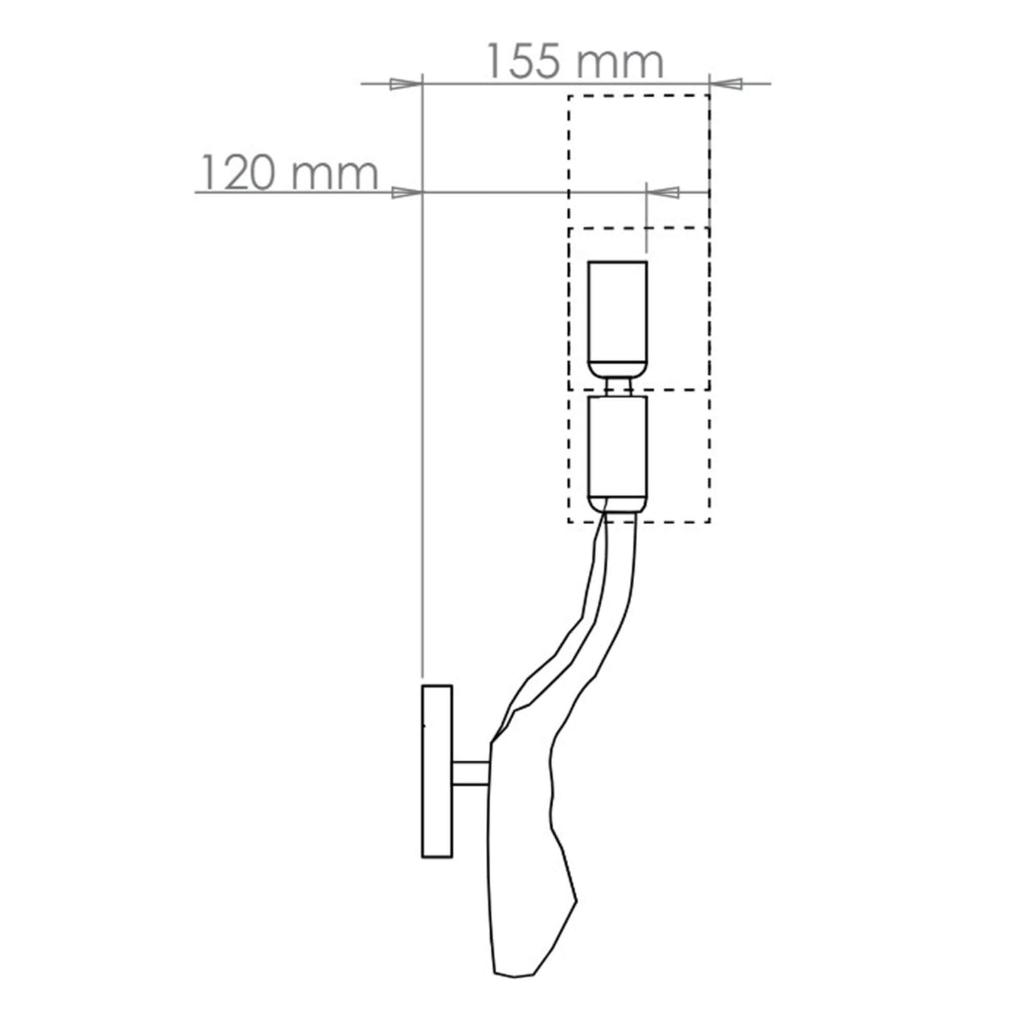 Twig 2 arm wall light side on dimensions for both large and narrow back plates