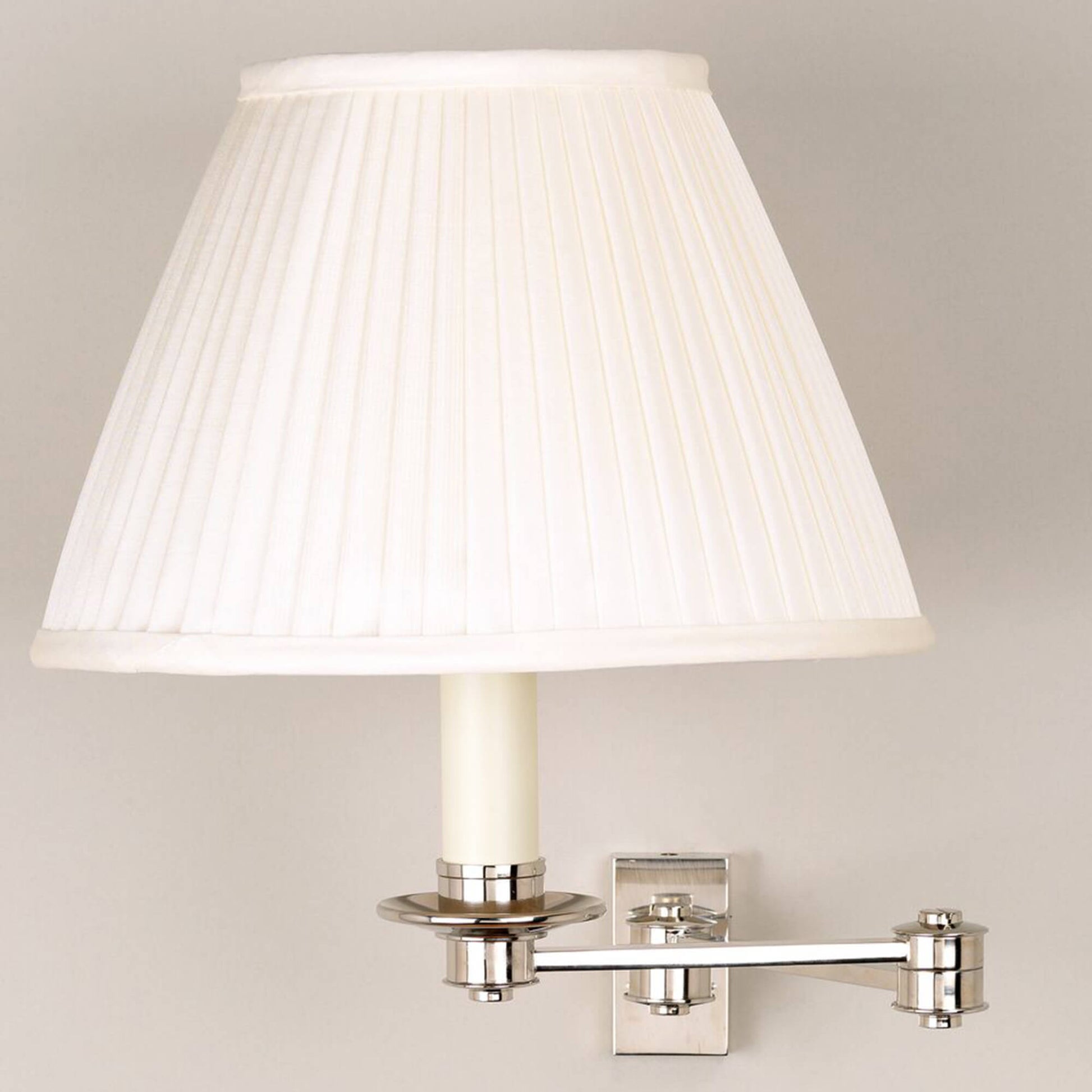 Library swing arm wall light in nickel with 10" empire knife please shade in cream silk